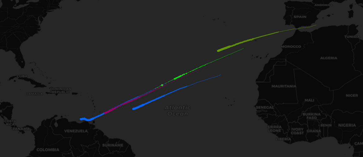 Historical AIS data for Iranian tankers crossing the Atlantic en route to Venezuela