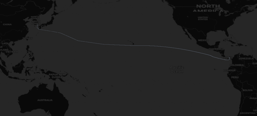 Locations shown by the AIS data from the Busan-Panama Canal trip